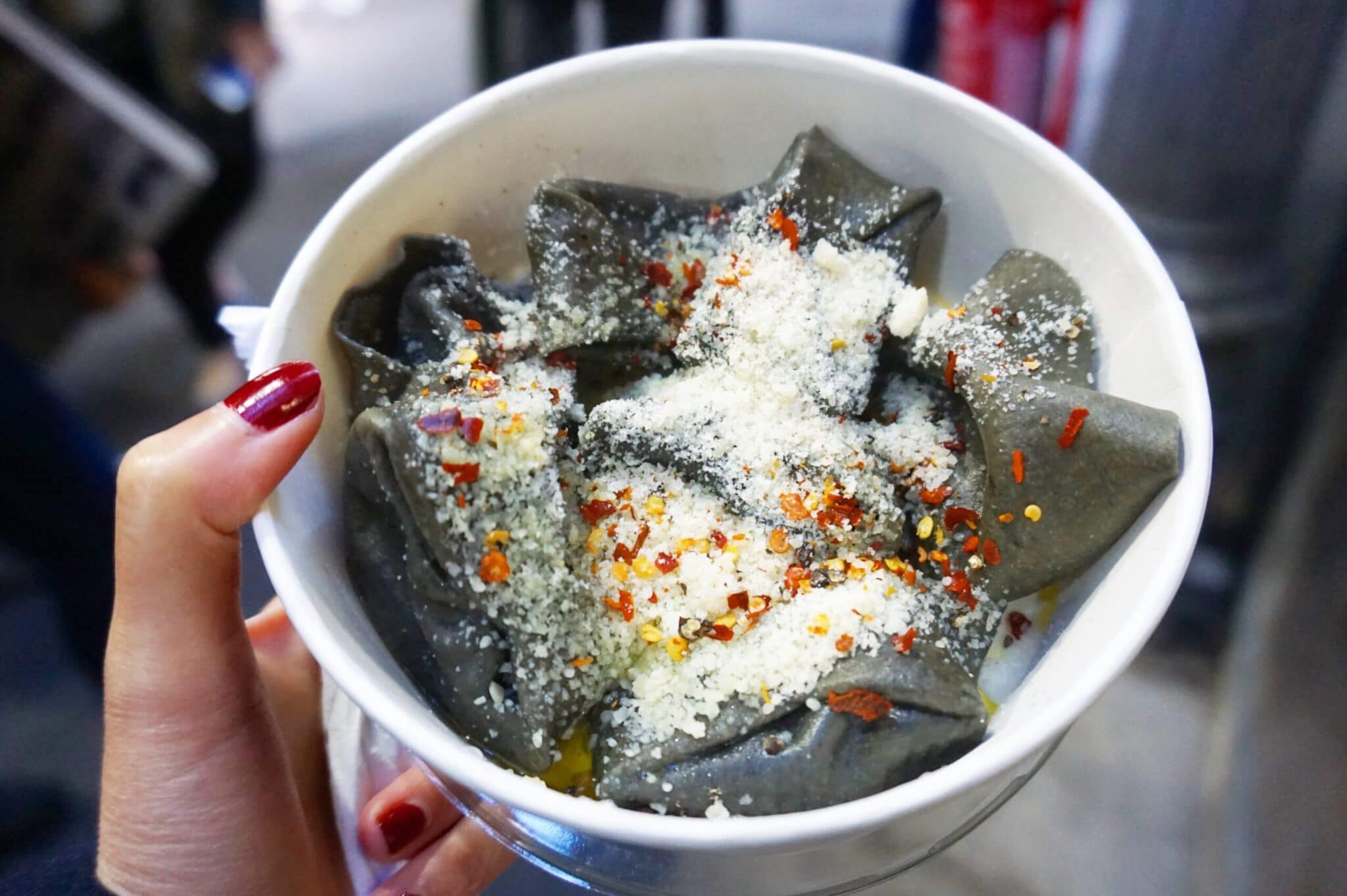 Squid Ink Tortelloni with Crab Filling at La Tua Pasta, Borough Market