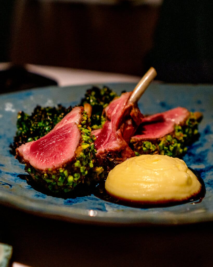 Grilled lamb chops at Mikla with charred-vegetable accompaniments