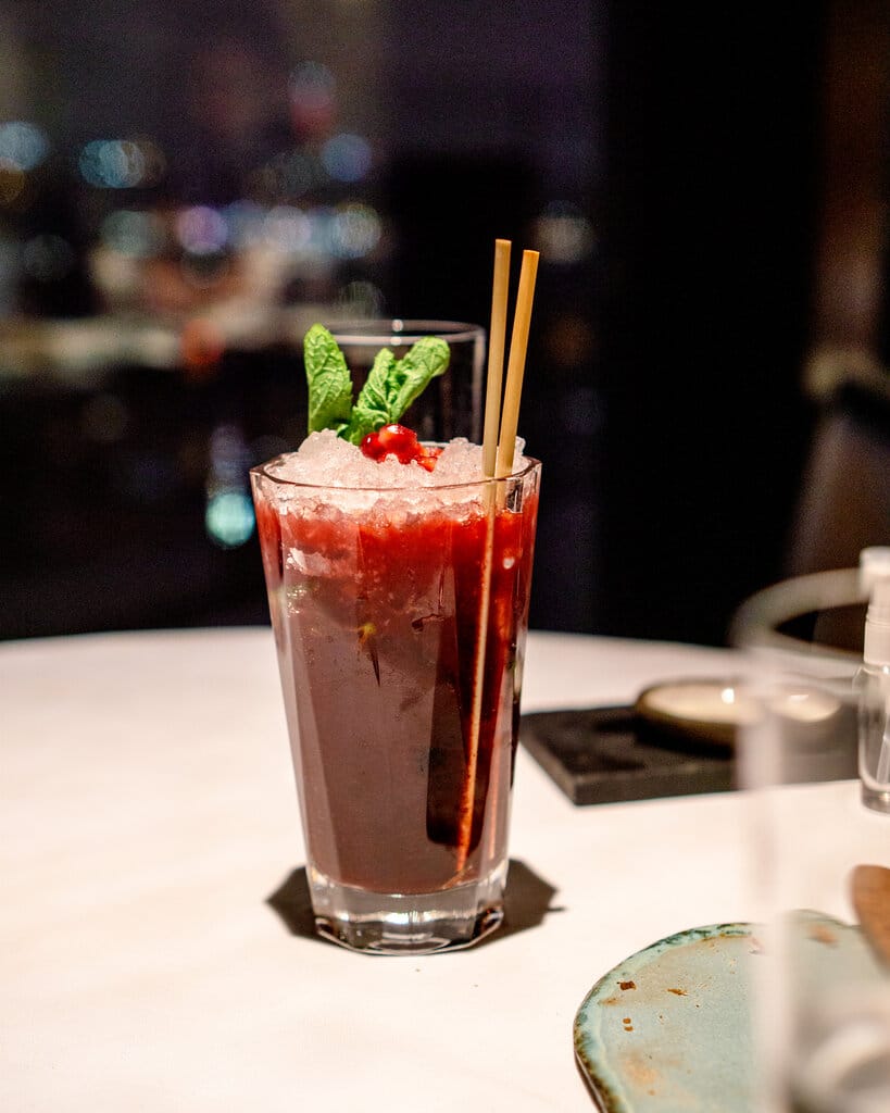 Black mulberry mojito at Mikla bar made with seasonal Anatolian fruit