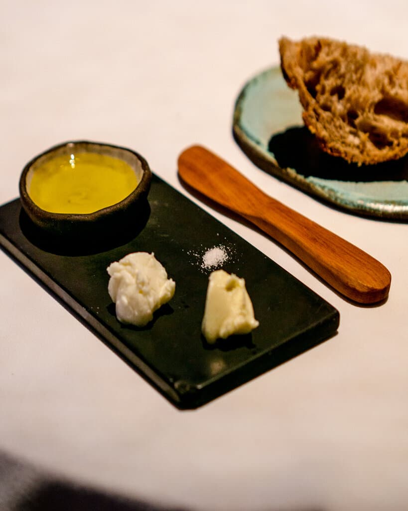 Mikla opening course of Anatolian bread, cheese and cold-pressed olive oil